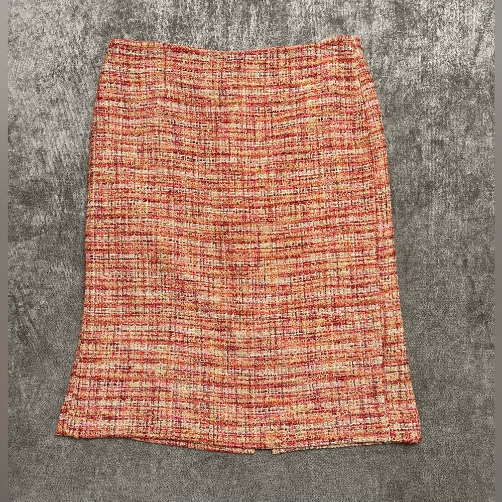 Talbots Skirt Women 8 Orange Striped Lined Zip Polyester